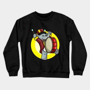 Elephant as Musician with Drum Crewneck Sweatshirt